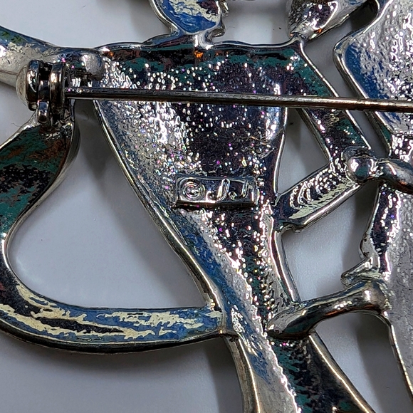 JJ Signed Vintage Victorian Style Couple 925 Sterling Silver Plated Brooch - Picture 4 of 5